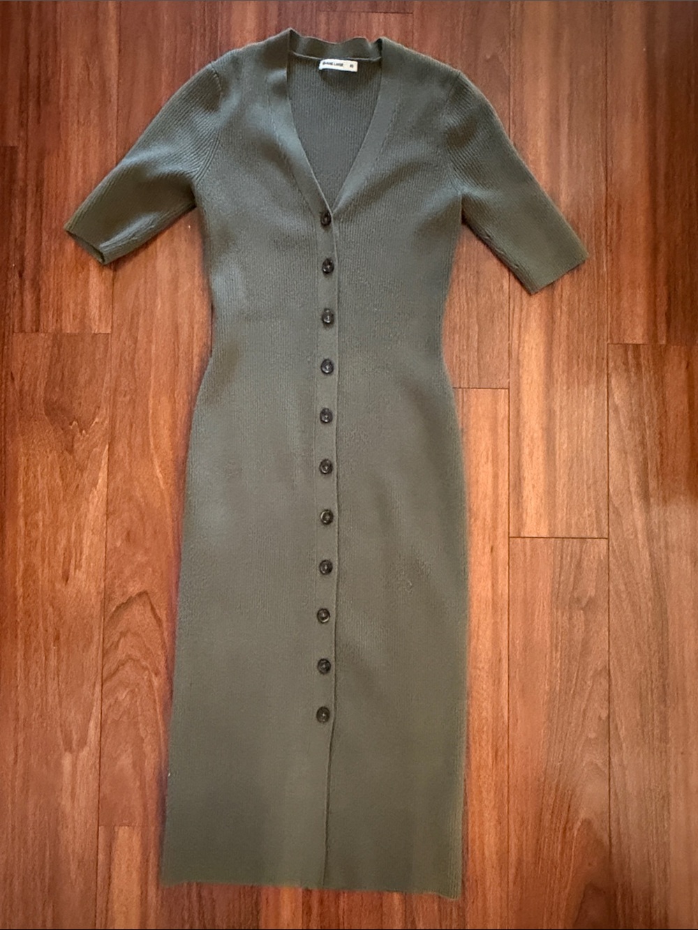 Marine Layer Olive Button-Front Ribbed Midi Sweater Dress